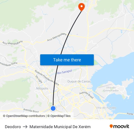 Deodoro to Maternidade Municipal De Xerém map