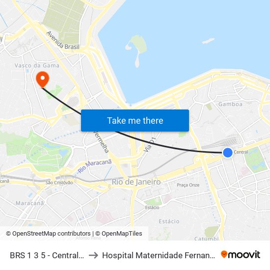 BRS 1 3 5 - Central Do Brasil to Hospital Maternidade Fernando Magalhães map