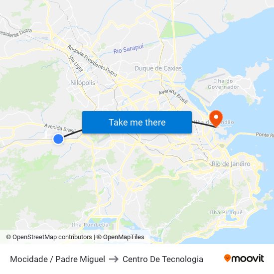Mocidade / Padre Miguel to Centro De Tecnologia map