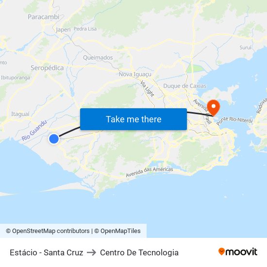 Estácio - Santa Cruz to Centro De Tecnologia map