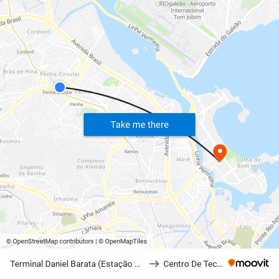 Terminal Daniel Barata (Estação Penha Circular) to Centro De Tecnologia map