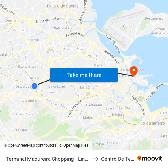 Terminal Madureira Shopping - Linhas 355, 774 E 940 to Centro De Tecnologia map