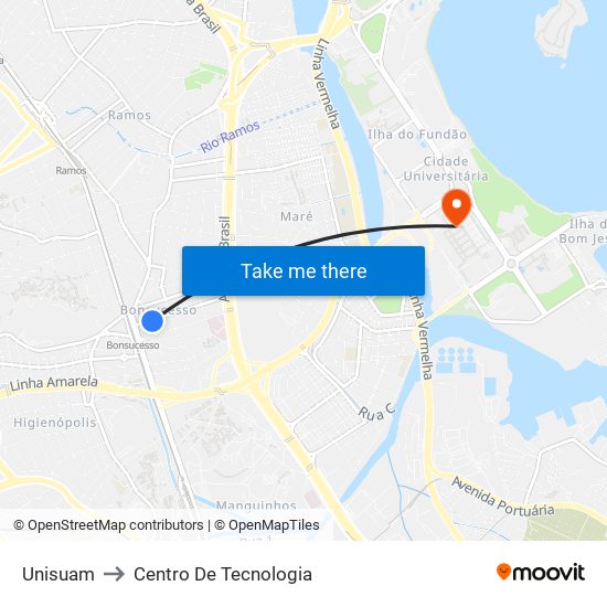 Unisuam to Centro De Tecnologia map