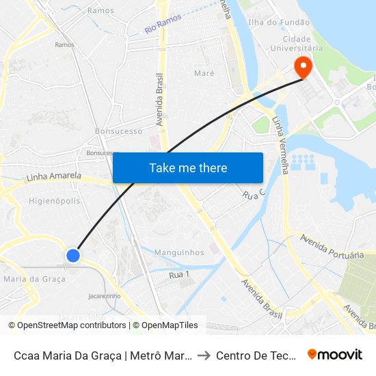 Ccaa Maria Da Graça | Metrô Maria Da Graça to Centro De Tecnologia map