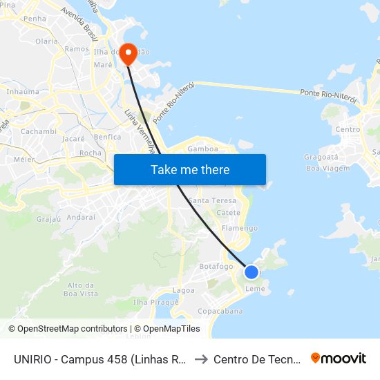 UNIRIO - Campus 458 (Linhas Regulares) to Centro De Tecnologia map
