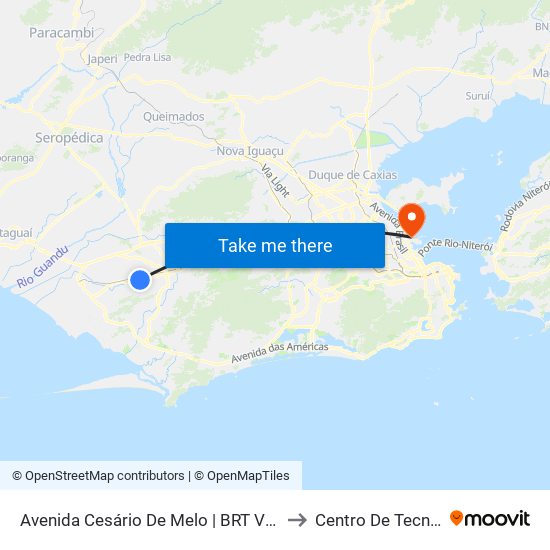 Avenida Cesário De Melo | BRT Vilar Carioca to Centro De Tecnologia map