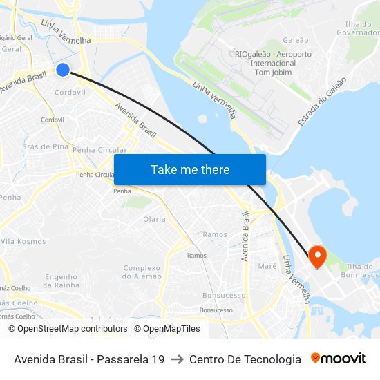 Avenida Brasil - Passarela 19 to Centro De Tecnologia map