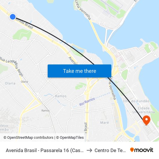 Avenida Brasil - Passarela 16 (Casa Do Marinheiro) to Centro De Tecnologia map