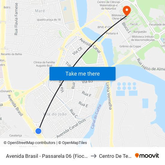 Avenida Brasil - Passarela 06 (Fiocruz | Vila Do João) to Centro De Tecnologia map