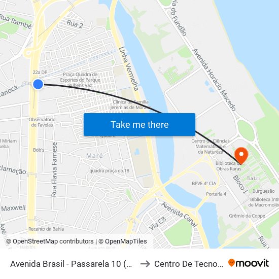 Avenida Brasil - Passarela 10 (Caracol) to Centro De Tecnologia map