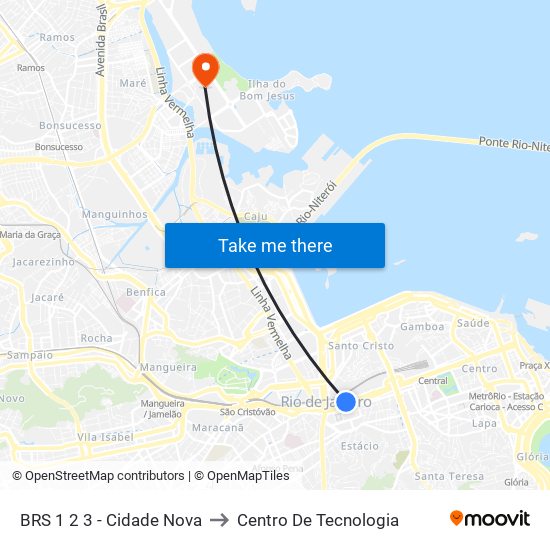 BRS 1 2 3 - Cidade Nova to Centro De Tecnologia map