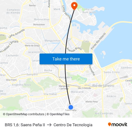 BRS 1,6: Saens Peña II to Centro De Tecnologia map