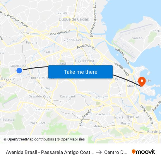 Avenida Brasil - Passarela Antigo Costazul Guadalupe (Sentido Zona Oeste) to Centro De Tecnologia map