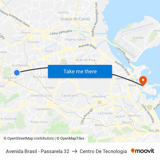 Avenida Brasil - Passarela 32 to Centro De Tecnologia map