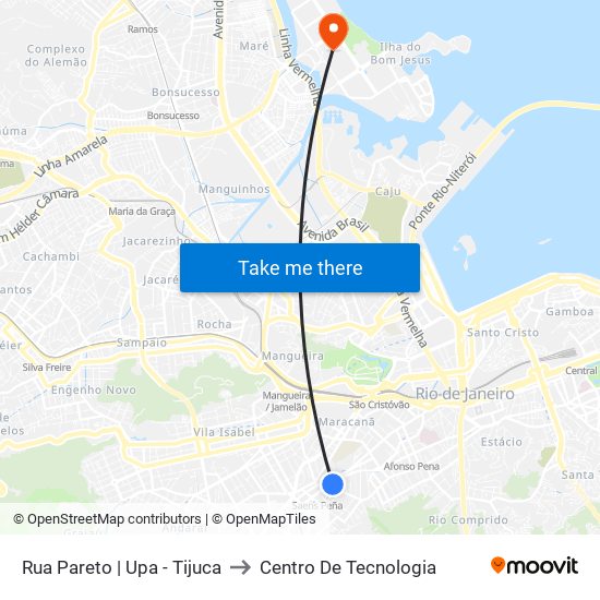 Rua Pareto | Upa - Tijuca to Centro De Tecnologia map