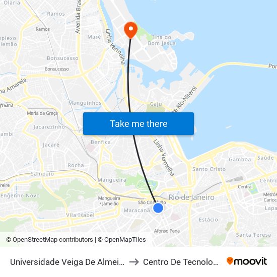 Universidade Veiga De Almeida to Centro De Tecnologia map