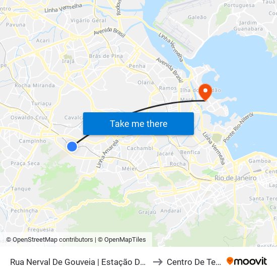 Rua Nerval De Gouveia | Estação De Trem De Quintino to Centro De Tecnologia map