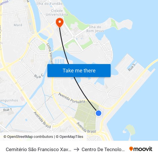 Cemitério São Francisco Xavier to Centro De Tecnologia map