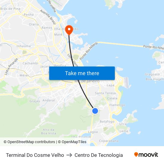 Terminal Do Cosme Velho to Centro De Tecnologia map