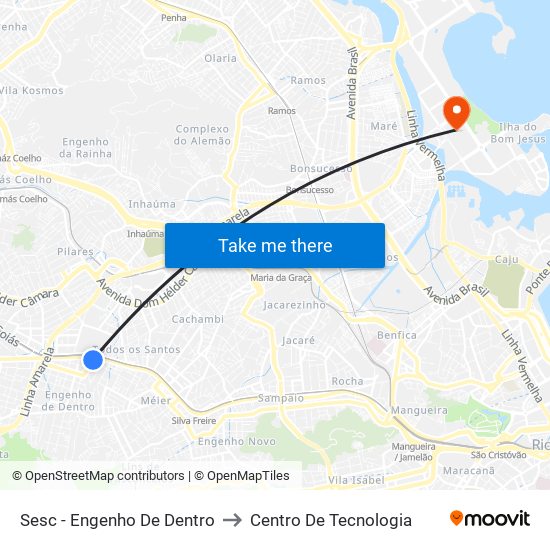 Sesc - Engenho De Dentro to Centro De Tecnologia map