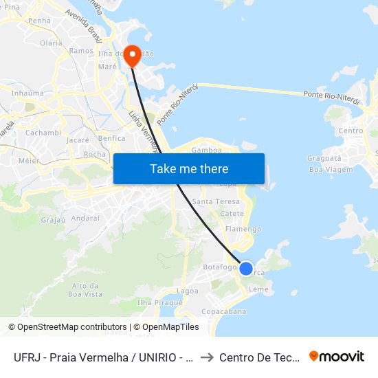 UFRJ - Praia Vermelha / UNIRIO - Campus 296 to Centro De Tecnologia map