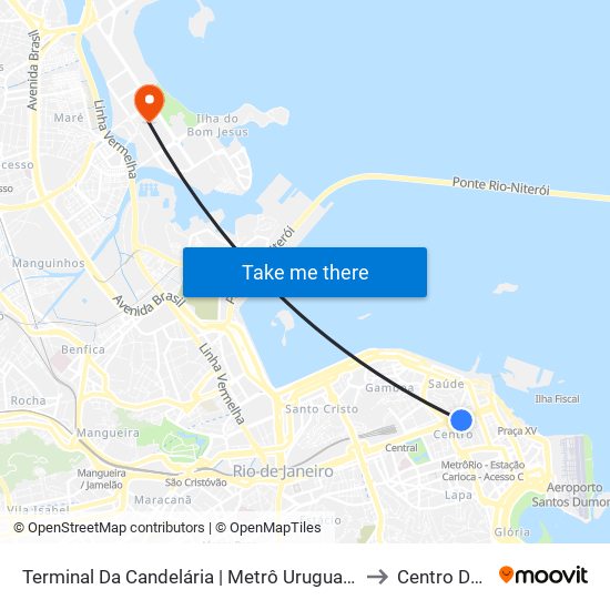 Terminal Da Candelária | Metrô Uruguaiana - Pista Lateral (Ideal / Paranapuan) to Centro De Tecnologia map