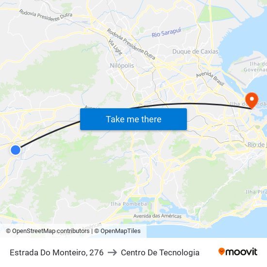 Estrada Do Monteiro, 276 to Centro De Tecnologia map