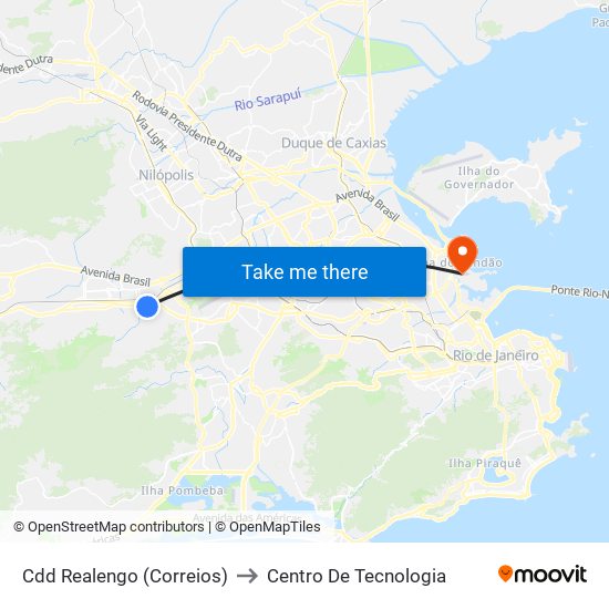 Cdd Realengo (Correios) to Centro De Tecnologia map