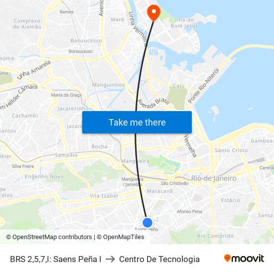 BRS 2,5,7,I: Saens Peña I to Centro De Tecnologia map