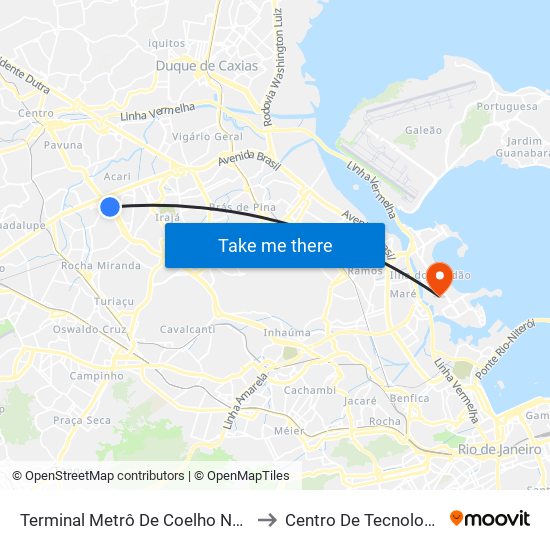 Terminal Metrô De Coelho Neto to Centro De Tecnologia map
