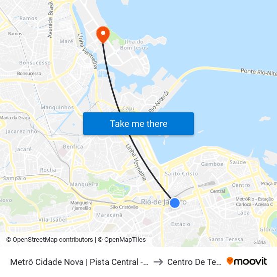 Metrô Cidade Nova | Pista Central - Sentido Candelária to Centro De Tecnologia map