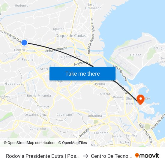 Rodovia Presidente Dutra | Posto Shell to Centro De Tecnologia map