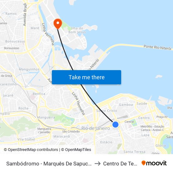 Sambódromo - Marquês De Sapucaí (Pista Central) to Centro De Tecnologia map