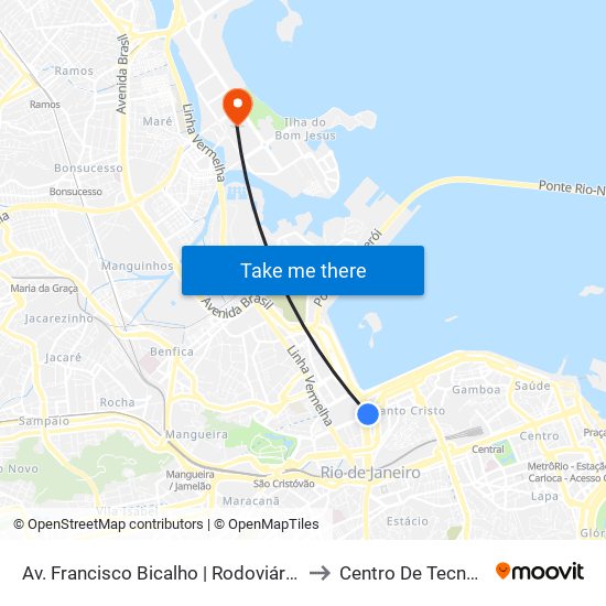 Av. Francisco Bicalho | Rodoviária Do Rio to Centro De Tecnologia map
