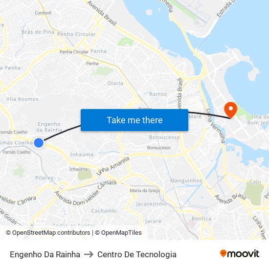 Engenho Da Rainha to Centro De Tecnologia map