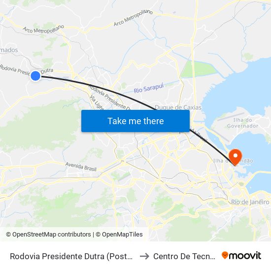 Rodovia Presidente Dutra (Posto Tio Luiz) to Centro De Tecnologia map