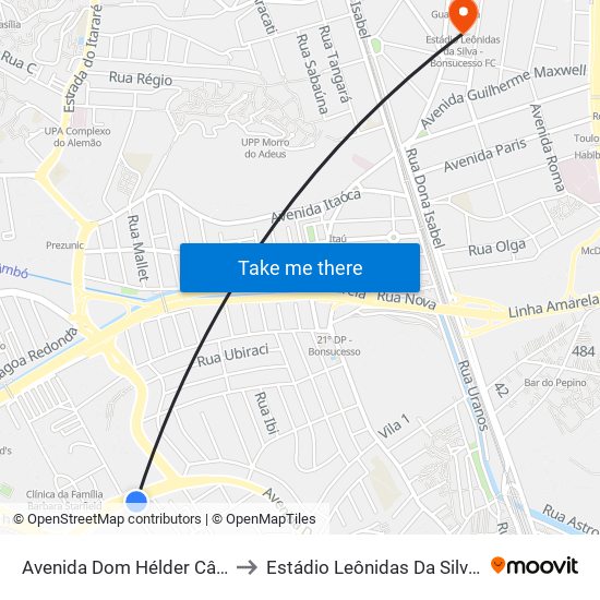 Avenida Dom Hélder Câmara, 3197-3229 to Estádio Leônidas Da Silva - Bonsucesso Fc map