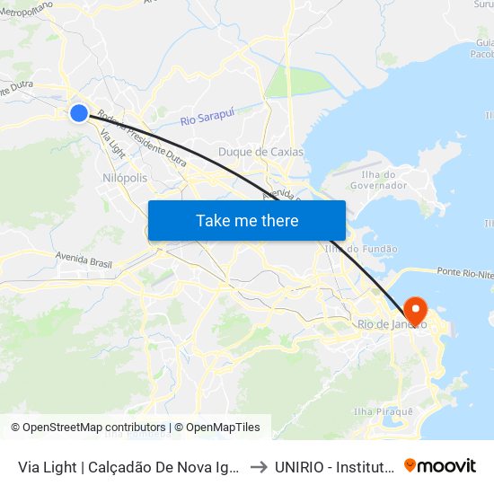 Via Light | Calçadão De Nova Iguaçu (Sentido Pavuna) to UNIRIO - Instituto Biomédico map