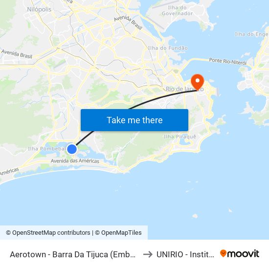 Aerotown - Barra Da Tijuca (Embarque E Desembarque - 1001) to UNIRIO - Instituto Biomédico map