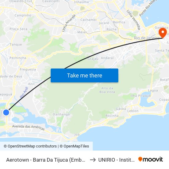 Aerotown - Barra Da Tijuca (Embarque E Desembarque - 1001) to UNIRIO - Instituto Biomédico map