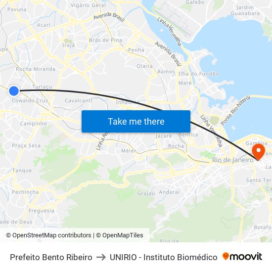 Prefeito Bento Ribeiro to UNIRIO - Instituto Biomédico map