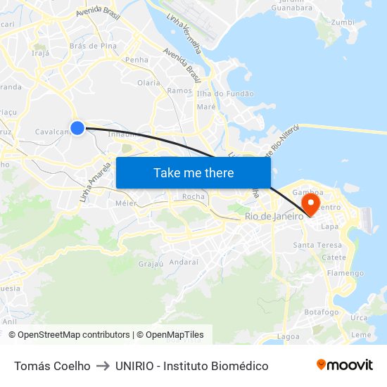 Tomás Coelho to UNIRIO - Instituto Biomédico map