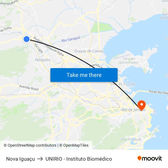 Nova Iguaçu to UNIRIO - Instituto Biomédico map