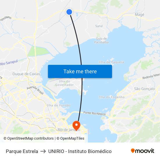 Parque Estrela to UNIRIO - Instituto Biomédico map