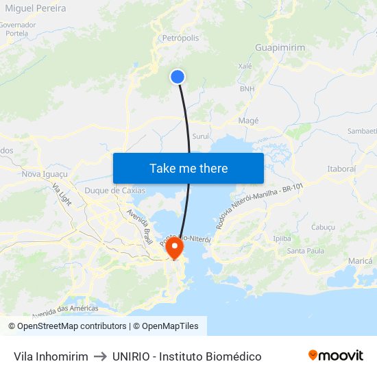 Vila Inhomirim to UNIRIO - Instituto Biomédico map