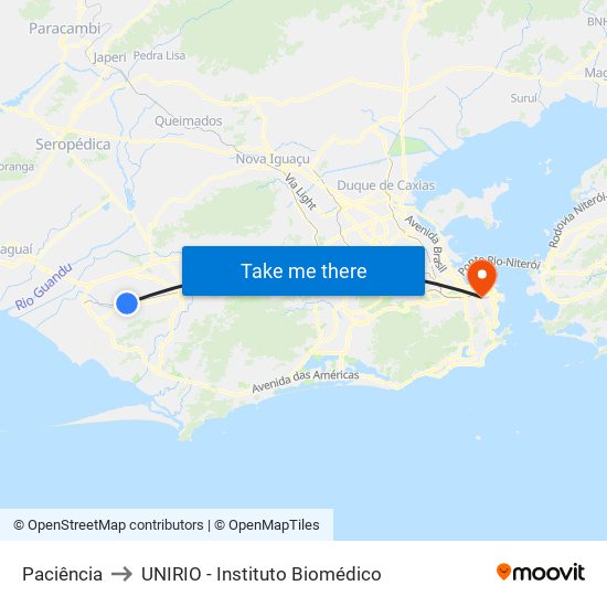 Paciência to UNIRIO - Instituto Biomédico map