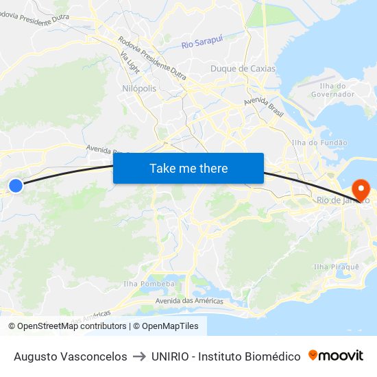 Augusto Vasconcelos to UNIRIO - Instituto Biomédico map