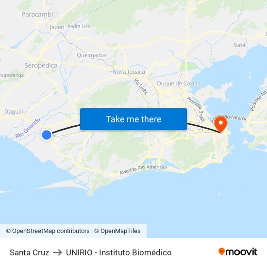 Santa Cruz to UNIRIO - Instituto Biomédico map
