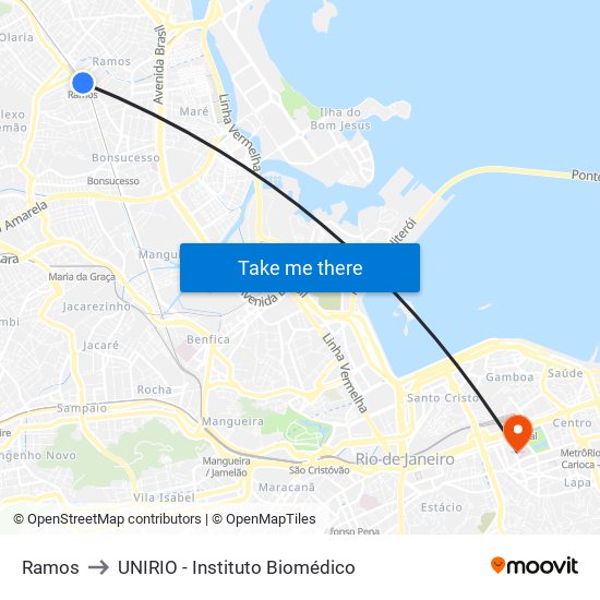 Ramos to UNIRIO - Instituto Biomédico map