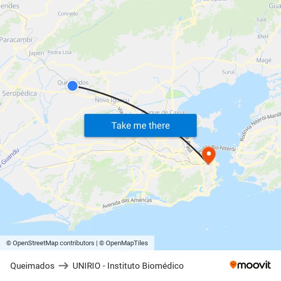 Queimados to UNIRIO - Instituto Biomédico map